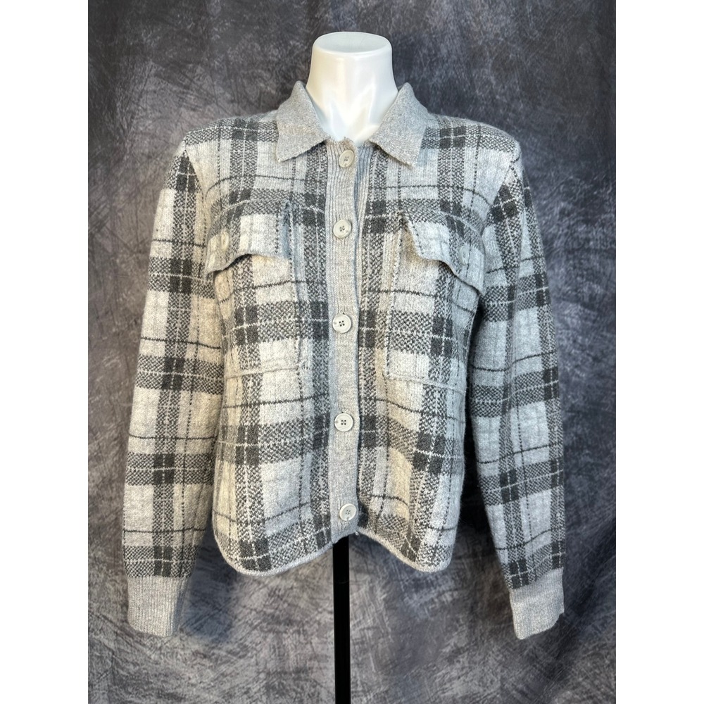 Thread & Supply Thick Ultra Soft Shacket Women Medium Grey Plaid Button Up